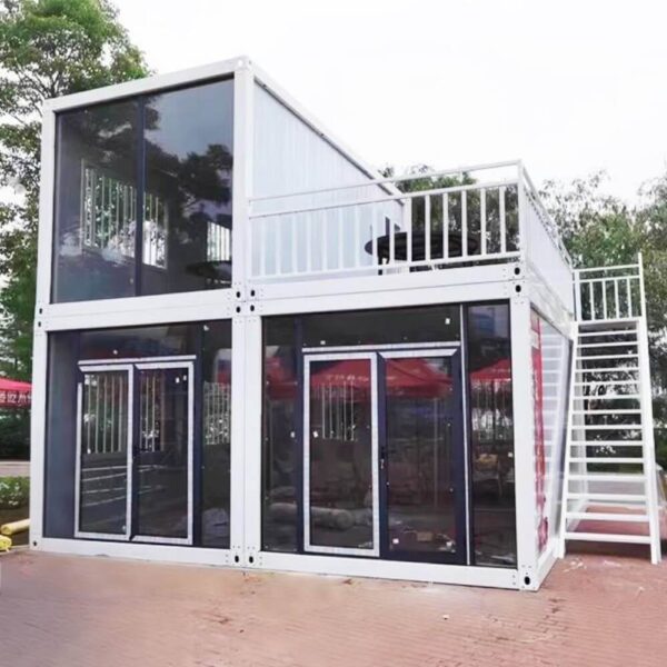 Container House 20ft Modular Prefabricated Container House Two Storey Flat Pack Assemble House Glass Wall Custom Office Villa