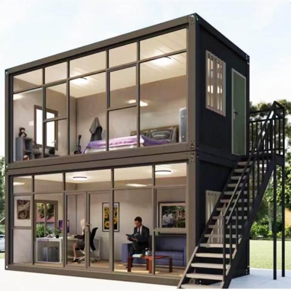 Container House 20ft Modular Prefabricated Container House Two Storey Flat Pack Assemble House Glass Wall Custom Office Villa - Image 2